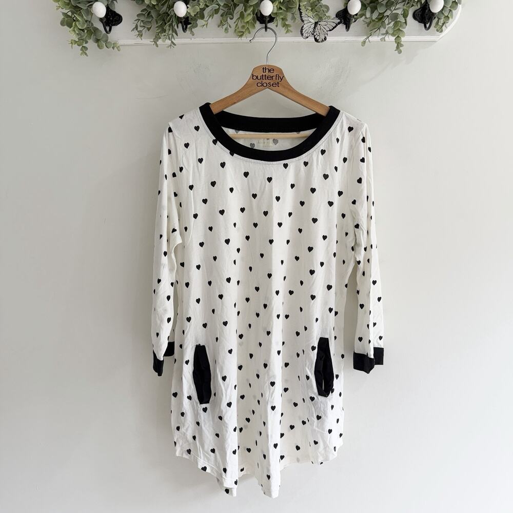 Kate Spade Black Heart Print Sleep Shirt XL CP